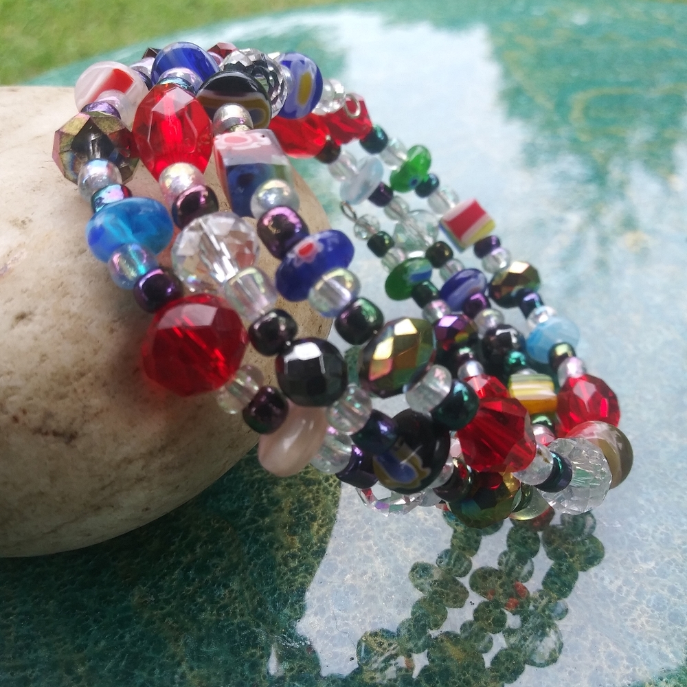 Christmas Candy Millefiori Glass Beaded Bracelet Gemstone Handmade - Picture 6 of 17